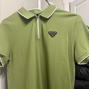 Prada Olive Green Polo with White Accents